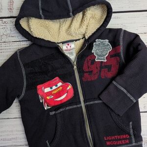 Disney Store Cars Lightning McQueen Sherpa Lined Hoodie Zip Up Jacket Boys XXS